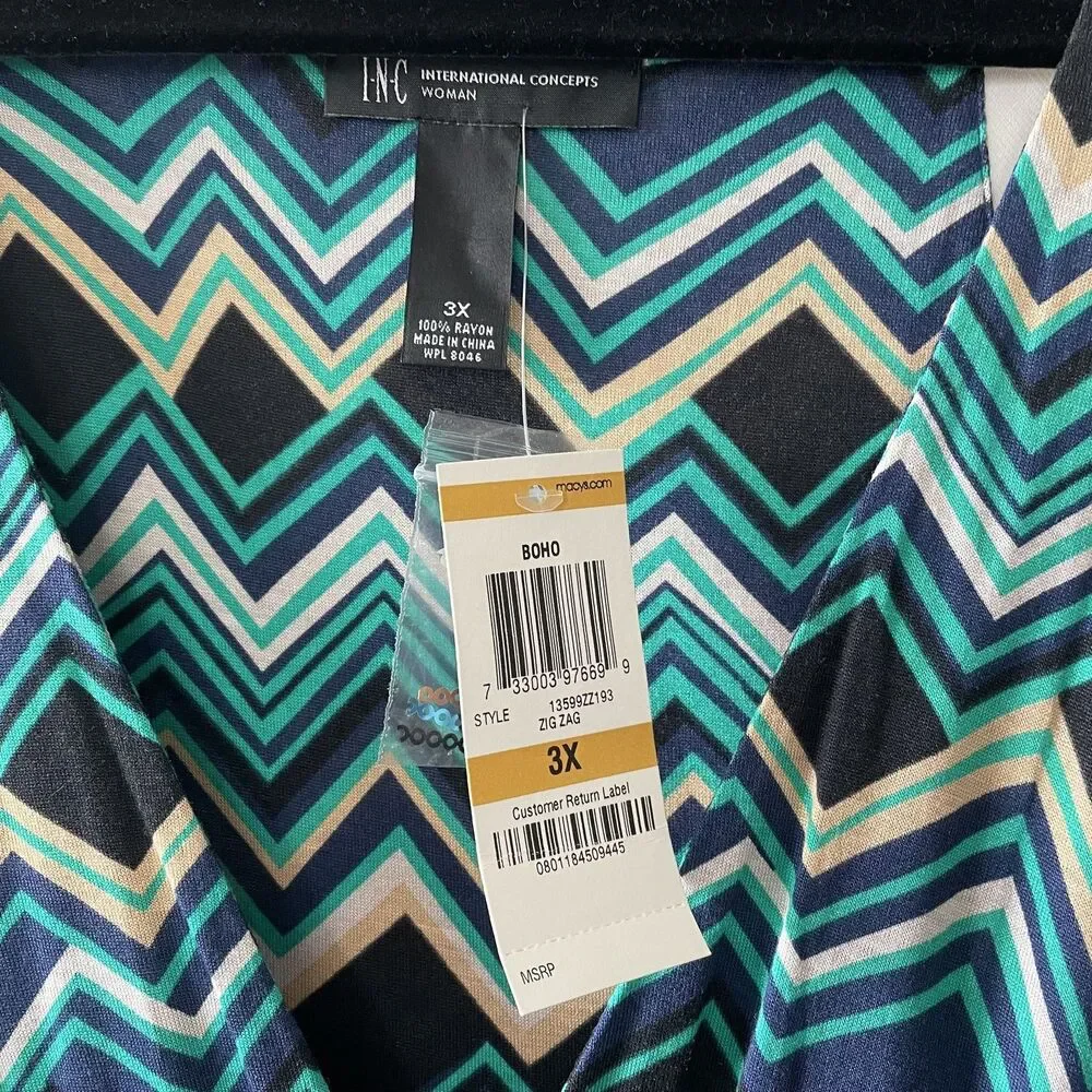 NWT INC International Concepts Maxi Dress Sleeveless Boho Chevron Blue Size 3X - Picture 5 of 10